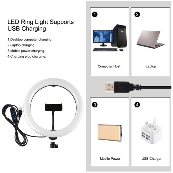 PULUZ 1,65 m Stativhalterung + Duale Telefonhalterungen + 10,2 Zoll 26 cm gebogene Oberfläche USB 3 Modi Dimmbarer Dual-Farbtemperatur-Ring Selfie-Vlogging-Videoleuchte Live-Übertragungs-Kits mit Telefonklemme und Selfie-Fernbedienung... – Bild 4