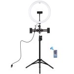 PULUZ 11,8 Zoll 30 cm RGBW-Licht + 1,1 m Stativhalterung + zwei Telefonhalterungen + RGB-dimmbare LED mit zwei Farbtemperaturen und gebogener Oberfläche, LED-Ring, Selfie-Vlogging-Videoleuchte, Live-Broadcast-Kits mit Kaltschuh-Stativ-Kugelkopf, Telefo... – Bild 2