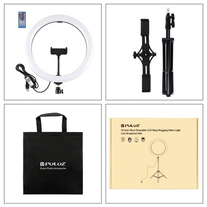 PULUZ 11,8 Zoll 30 cm RGBW-Licht + 1,1 m Stativhalterung + zwei Telefonhalterungen + RGB-dimmbare LED mit zwei Farbtemperaturen und gebogener Oberfläche, LED-Ring, Selfie-Vlogging-Videoleuchte, Live-Broadcast-Kits mit Kaltschuh-Stativ-Kugelkopf, Telefo... – Bild 13