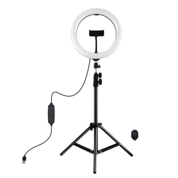 PULUZ 10,2 Zoll 26 cm Ringlicht + 1,1 m Stativhalterung, USB, 3 Modi, dimmbar, Dual-Farbtemperatur-LED, gebogenes diffuses Licht, Vlogging, Selfie-Fotografie, Videoleuchten mit Telefonklemme und Selfie-Fernbedienung, 10.2 inch+1.1m Tripod – Bild 2