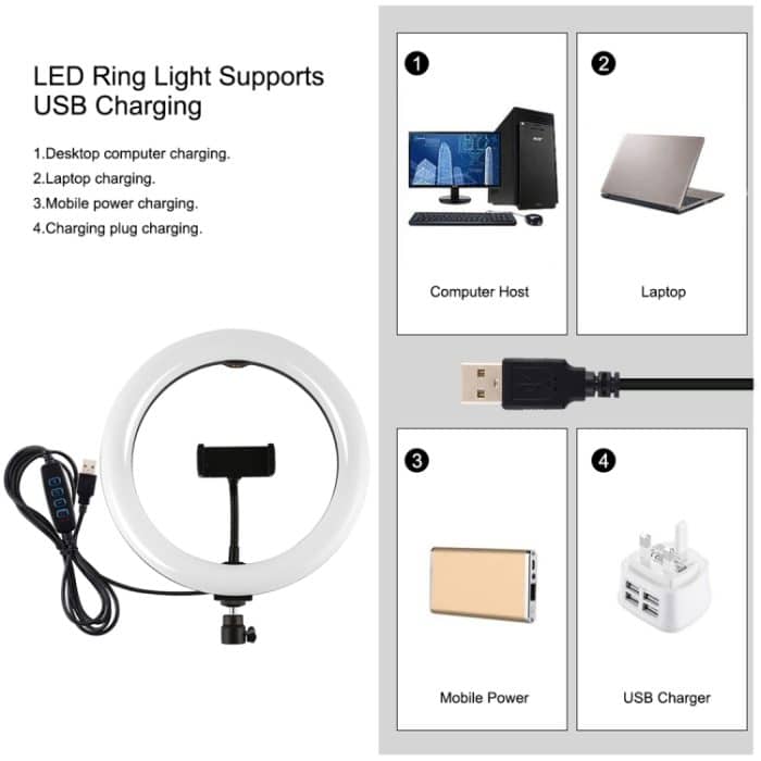 PULUZ 10,2 Zoll 26 cm Ringlicht + 1,1 m Stativhalterung, USB, 3 Modi, dimmbar, Dual-Farbtemperatur-LED, gebogenes diffuses Licht, Vlogging, Selfie-Fotografie, Videoleuchten mit Telefonklemme und Selfie-Fernbedienung, 10.2 inch+1.1m Tripod – Bild 4