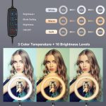 PULUZ 10,2 Zoll 26 cm Licht + 1,1 m Stativhalterung + Duale Telefonhalterungen USB 3 Modi Dimmbare Dual-Farbtemperatur LED gebogener diffuser Lichtring Vlogging Selfie Fotografie Videoleuchten mit Telefonklemme und Selfie-Fernbedienung... – Bild 5