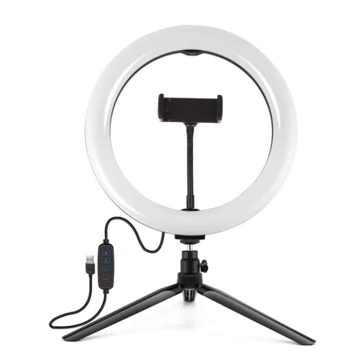 PULUZ 10,2 Zoll 26 cm Selfie Beauty Light + Desktop-Stativhalterung USB 3 Modi Dimmbarer LED-Ring Vlogging Selfie Fotografie Videoleuchten mit Kaltschuh-Stativ-Kugelkopf und Telefonklemme, 10.2 inch+ Desktop Tripod, Tripod Mount + 10.2 inch – Bild 2