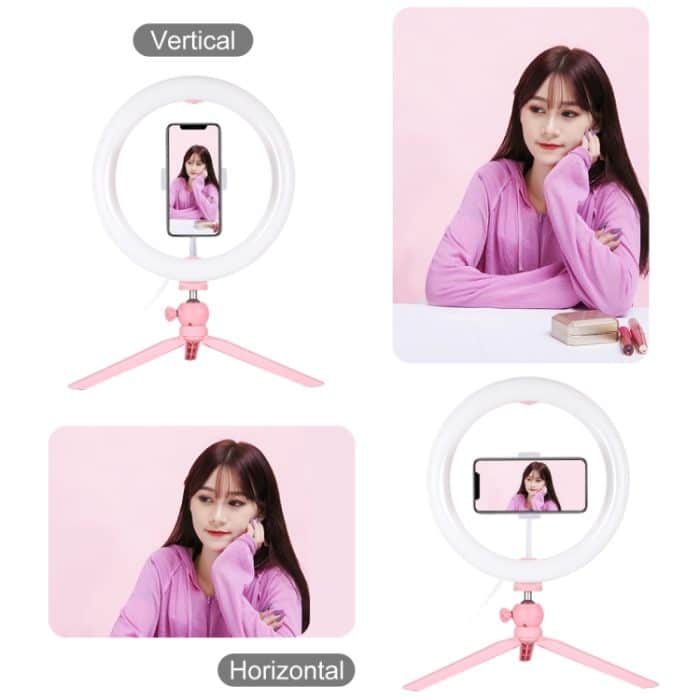 PULUZ 10,2 Zoll 26 cm Licht + Desktop-Stativhalterung, USB, 3 Modi, dimmbar, Dual-Farbtemperatur, LED, gebogener diffuser Lichtring, Vlogging, Selfie, Fotografie, Videoleuchten mit Telefonklemme, 10.2 inch + Desktop Tripod, 10.2 inch Curved+Tripod – Bild 9