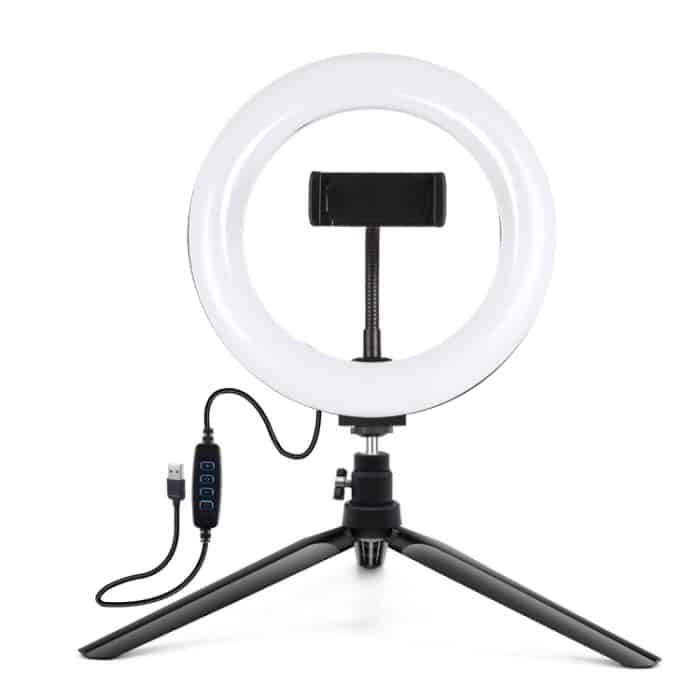 PULUZ 7,9 Zoll 20 cm Licht + Desktop-Stativhalterung USB 3 Modi Dimmbare Dual-Farbtemperatur LED gebogener Lichtring Vlogging Selfie Beauty Fotografie Videoleuchten mit Telefonklemme, 7.9 inch + Desktop Tripod, 7.9 inch+Tripod – Bild 2