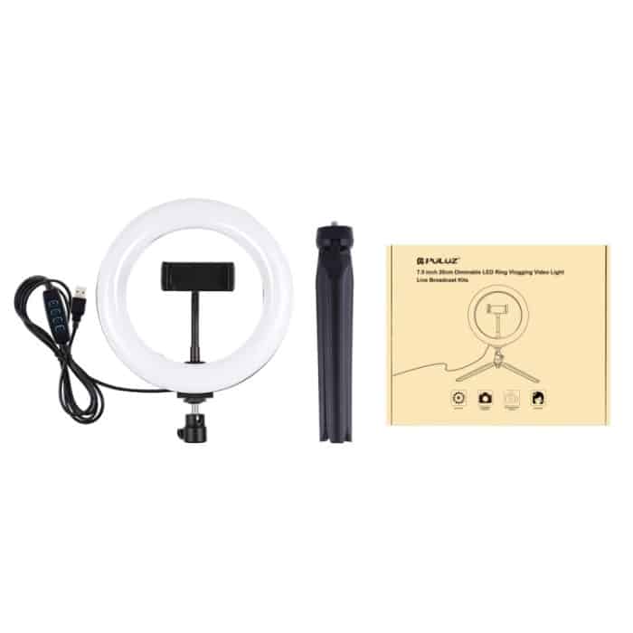 PULUZ 7,9 Zoll 20 cm Licht + Desktop-Stativhalterung USB 3 Modi Dimmbare Dual-Farbtemperatur LED gebogener Lichtring Vlogging Selfie Beauty Fotografie Videoleuchten mit Telefonklemme, 7.9 inch + Desktop Tripod, 7.9 inch+Tripod – Bild 11