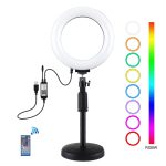 PULUZ 6,2 Zoll 16 cm RGBW-Licht + Desktop-Halterung mit rundem Sockel, dimmbare USB-LED-Ring-Vlogging-Fotografie-Videoleuchten mit Kaltschuh-Stativ-Kugelkopf und Fernbedienung, Desktop Mount + 6.2 inch RGBW / Remote