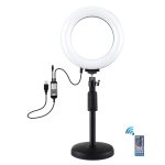 PULUZ 6,2 Zoll 16 cm RGBW-Licht + Desktop-Halterung mit rundem Sockel, dimmbare USB-LED-Ring-Vlogging-Fotografie-Videoleuchten mit Kaltschuh-Stativ-Kugelkopf und Fernbedienung, Desktop Mount + 6.2 inch RGBW / Remote – Bild 2