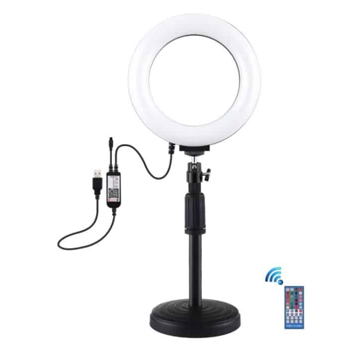 PULUZ 6,2 Zoll 16 cm RGBW-Licht + Desktop-Halterung mit rundem Sockel, dimmbare USB-LED-Ring-Vlogging-Fotografie-Videoleuchten mit Kaltschuh-Stativ-Kugelkopf und Fernbedienung, Desktop Mount + 6.2 inch RGBW / Remote – Bild 2