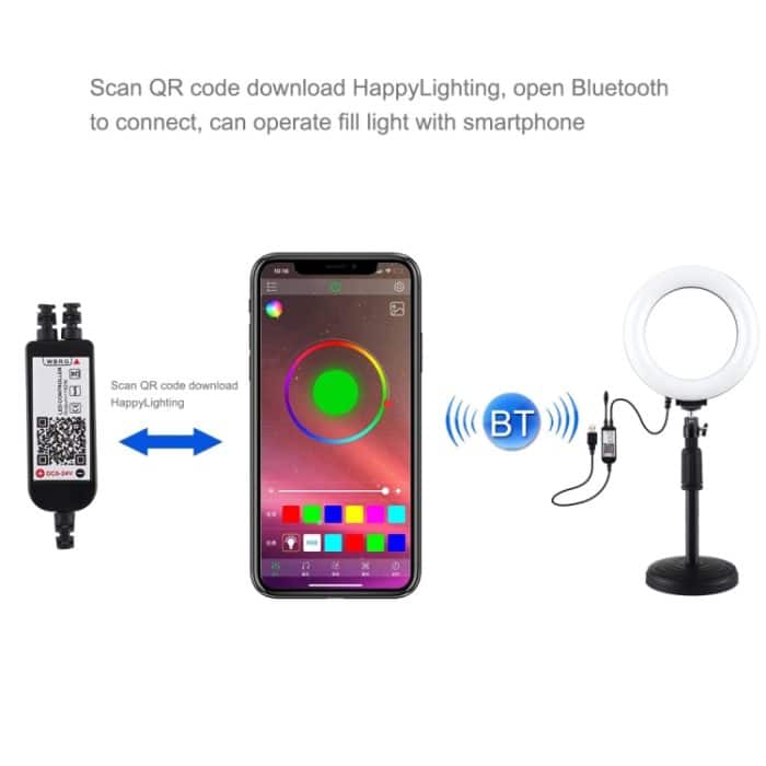 PULUZ 6,2 Zoll 16 cm RGBW-Licht + Desktop-Halterung mit rundem Sockel, dimmbare USB-LED-Ring-Vlogging-Fotografie-Videoleuchten mit Kaltschuh-Stativ-Kugelkopf und Fernbedienung, Desktop Mount + 6.2 inch RGBW / Remote – Bild 5