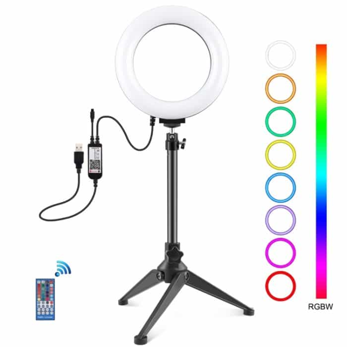 PULUZ 6,2 Zoll 16 cm RGBW-Licht + Desktop-Stativhalterung + USB-dimmbare LED-Ring-Vlogging-Fotografie-Videoleuchten mit Kaltschuh-Stativ-Kugelkopf und Fernbedienung, Tripod Mount + 6.2 inch RGBW / Remote – Bild 1