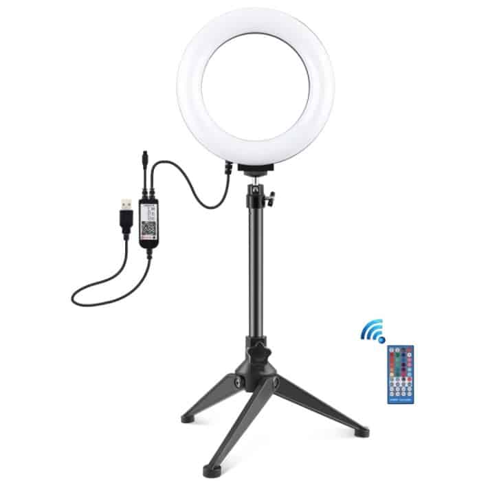 PULUZ 6,2 Zoll 16 cm RGBW-Licht + Desktop-Stativhalterung + USB-dimmbare LED-Ring-Vlogging-Fotografie-Videoleuchten mit Kaltschuh-Stativ-Kugelkopf und Fernbedienung, Tripod Mount + 6.2 inch RGBW / Remote – Bild 2