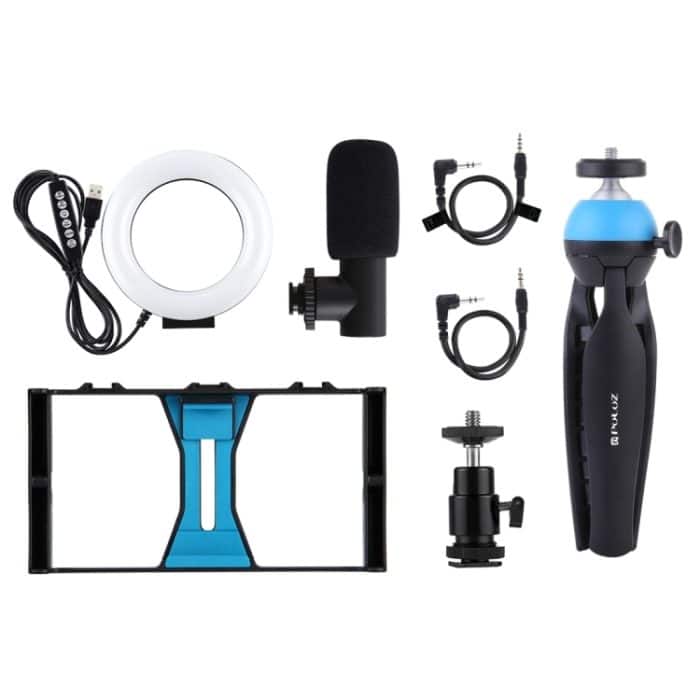 PULUZ 4-in-1-Vlogging-Liveübertragungs-Smartphone-Video-Rig + 4,7-Zoll-12-cm-RGBW-Ring-LED-Selfie-Licht + Mikrofon + Taschenstativ-Montagekit mit Kaltschuh-Stativkopf, 4-in-1, 4-in-1 RGBW Ring LED – Bild 11