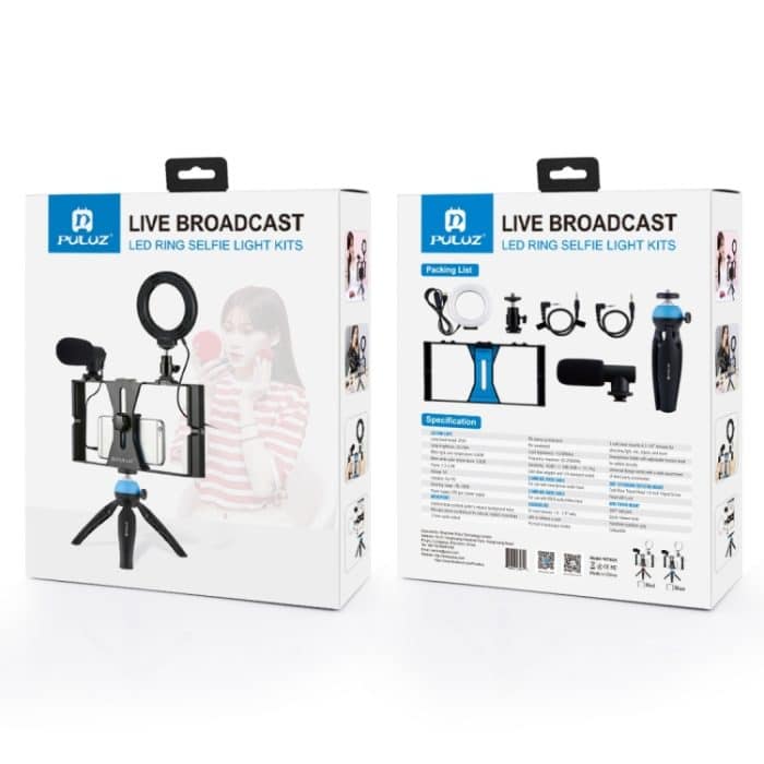 PULUZ 4-in-1-Vlogging-Liveübertragungs-Smartphone-Video-Rig + 4,7-Zoll-12-cm-RGBW-Ring-LED-Selfie-Licht + Mikrofon + Taschenstativ-Montagekit mit Kaltschuh-Stativkopf, 4-in-1, 4-in-1 RGBW Ring LED – Bild 14