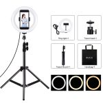 PULUZ 7,9 Zoll 20 cm Licht + 1,1 m Stativhalterung USB 3 Modi Dimmbar Dual Farbtemperatur LED gebogener Lichtring Vlogging Selfie Fotografie Videoleuchten mit Telefonklemme, 7.9 inch Light+ 1.1m Tripod