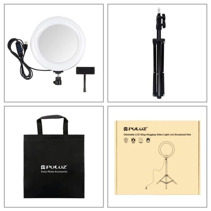 PULUZ 7,9 Zoll 20 cm Spiegelleuchte + 1,1 m Stativhalterung, USB, 3 Modi, dimmbar, Dual-Farbtemperatur, gebogener LED-Lichtring, Vlogging, Selfie, Fotografie, Videoleuchten mit Spiegel und Telefonklemme, 7.9 inch Mirror Light + 1.1m Mount – Bild 11