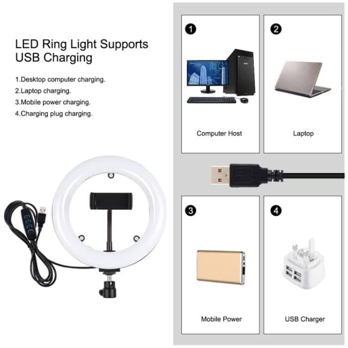 PULUZ 7,9 Zoll 20 cm Spiegelleuchte + 1,1 m Stativhalterung, USB, 3 Modi, dimmbar, Dual-Farbtemperatur, gebogener LED-Lichtring, Vlogging, Selfie, Fotografie, Videoleuchten mit Spiegel und Telefonklemme, 7.9 inch Mirror Light + 1.1m Mount – Bild 4