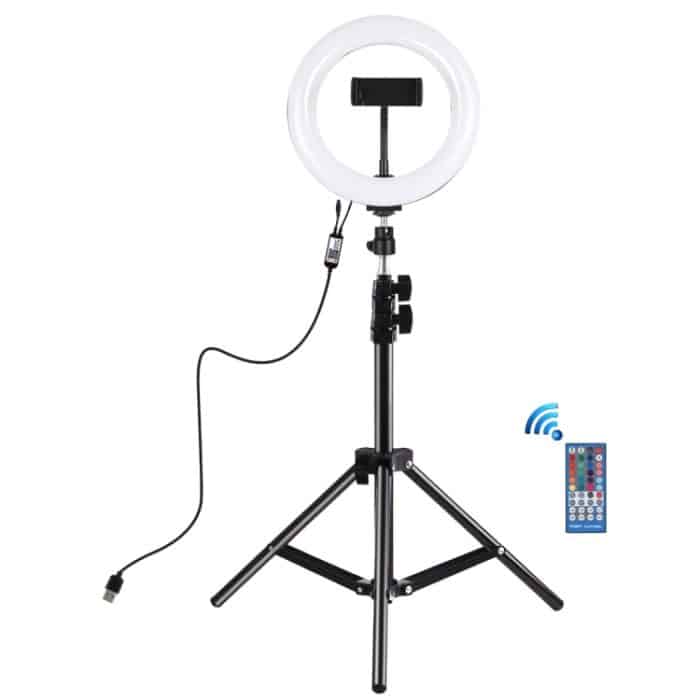 PULUZ 7,9 Zoll 20 cm USB-RGB-Licht + 1,1 m Stativmontage, dimmbare LED-LED mit zwei Farbtemperaturen, gebogener LED-Lichtring, Vlogging, Selfie-Fotografie, Videoleuchten mit Telefonklemme, 7.9 inch RGBWW + 1.1m Mount – Bild 2