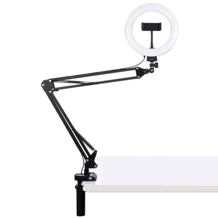 PULUZ 7,9 Zoll 20 cm gebogenes Ringlicht + Tischarmständer USB 3 Modi Dimmbare Dual-Farbtemperatur-LED-Vlogging-Selfie-Fotografie-Videoleuchten mit Telefonklemme, 7.9 inch+Arm Stand – Bild 2