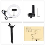 PULUZ 7,9 Zoll 20 cm gebogenes Ringlicht + Tischarmständer USB 3 Modi Dimmbare Dual-Farbtemperatur-LED-Vlogging-Selfie-Fotografie-Videoleuchten mit Telefonklemme, 7.9 inch+Arm Stand – Bild 13