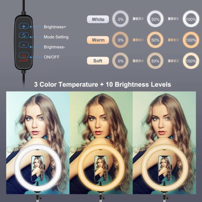 PULUZ 7,9 Zoll 20 cm gebogenes Ringlicht + Tischarmständer USB 3 Modi Dimmbare Dual-Farbtemperatur-LED-Vlogging-Selfie-Fotografie-Videoleuchten mit Telefonklemme, 7.9 inch+Arm Stand – Bild 6