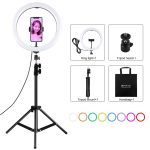 PULUZ 11,8 Zoll 30 cm Licht + 1,1 m Stativhalterung, gebogene Oberfläche, RGBW, dimmbare LED-Ring-Vlogging-Fotografie, Videoleuchten, Live-Übertragungs-Sets mit Stativ-Kugelkopf und Telefonklemme, 11.8 inch + 1.1m Tripod