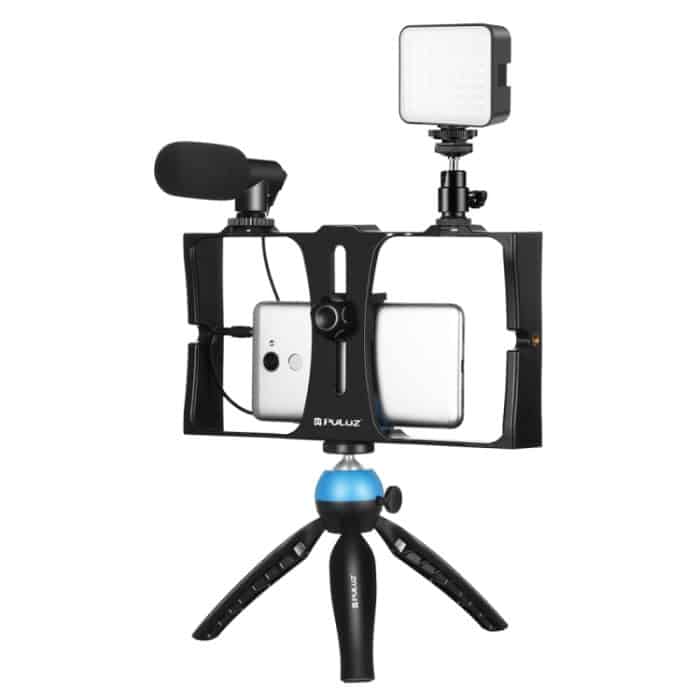 PKT3095L.jpg PULUZ 4-in-1-Vlogging-Live-Übertragung, LED-Selfie-Fülllicht, Smartphone-Video-Rig-Kits mit Mikrofon + Stativhalterung + Kaltschuh-Stativkopf für iPhone, Galaxy, Huawei, Xiaomi, HTC, LG, Google und andere Smartphones, 4 in 1 Fill Light Rig Kit – Bild 1