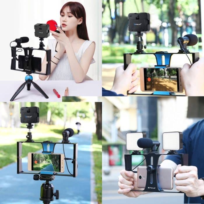 PULUZ 4-in-1-Vlogging-Live-Übertragung, LED-Selfie-Fülllicht, Smartphone-Video-Rig-Kits mit Mikrofon + Stativhalterung + Kaltschuh-Stativkopf für iPhone, Galaxy, Huawei, Xiaomi, HTC, LG, Google und andere Smartphones, 4 in 1 Fill Light Rig Kit – Bild 11