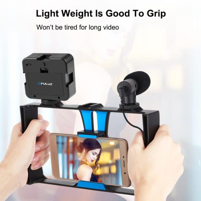 PULUZ 4-in-1-Vlogging-Live-Übertragung, LED-Selfie-Fülllicht, Smartphone-Video-Rig-Kits mit Mikrofon + Stativhalterung + Kaltschuh-Stativkopf für iPhone, Galaxy, Huawei, Xiaomi, HTC, LG, Google und andere Smartphones, 4 in 1 Fill Light Rig Kit – Bild 5