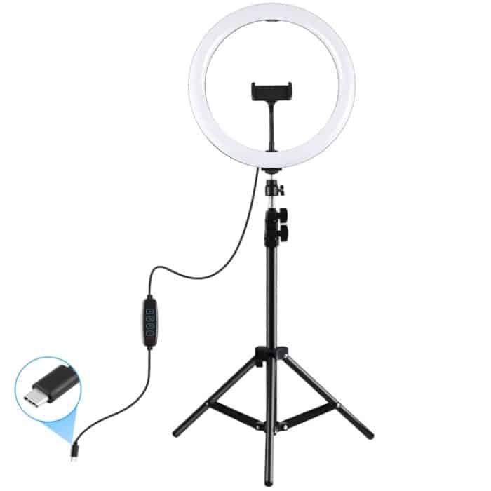 PULUZ 11,8 Zoll 30 cm Licht + 1,1 m Stativhalterung Gebogene Oberfläche Typ C 3 Modi Dimmbarer LED-Ring mit zwei Farbtemperaturen Vlogging-Videolicht Live-Übertragungskits mit Telefonklemme, Type-C 11.8 inch + 1.1m – Bild 2