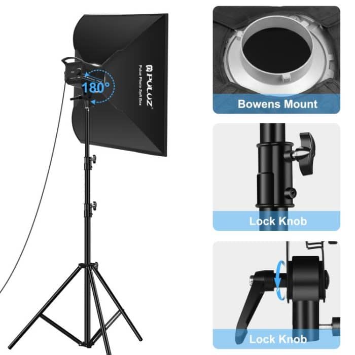 PULUZ 150 W 3200 K-5600 K Fotostudio-Stroboskop-Blitzlicht-Set mit Softbox-Reflektor und Stativ, Rectangle 120W 2700K-6500K Light Kit AU Plug, Rectangle 120W 2700K-6500K Light Kit EU Plug, Rectangle 120W 2700K-6500K Light Kit UK Plug... – Bild 4