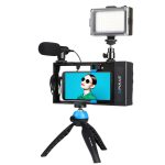 PULUZ 4-in-1 Bluetooth-Handheld-Vlogging-Live-Übertragung, LED-Selfie-Licht, Smartphone-Video-Rig-Kits mit Mikrofon + Stativhalterung + Kaltschuh-Stativkopf für iPhone, Galaxy, Huawei, Xiaomi, HTC, LG, Google und andere Smartphones, 4 in 1 Bluetooth Rig