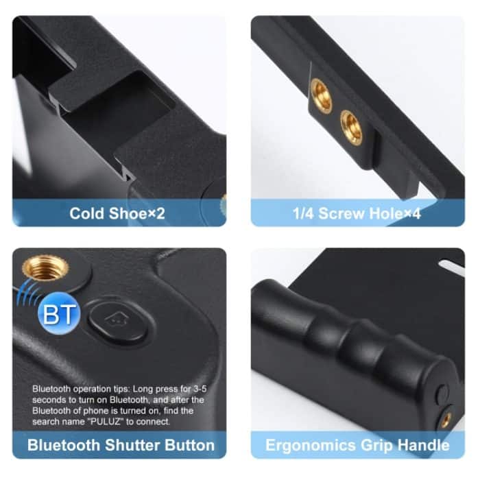 PULUZ 4-in-1 Bluetooth-Handheld-Vlogging-Live-Übertragung, LED-Selfie-Licht, Smartphone-Video-Rig-Kits mit Mikrofon + Stativhalterung + Kaltschuh-Stativkopf für iPhone, Galaxy, Huawei, Xiaomi, HTC, LG, Google und andere Smartphones, 4 in 1 Bluetooth Rig – Bild 3