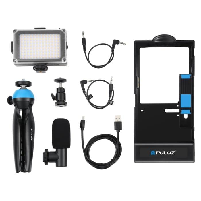 PULUZ 4-in-1 Bluetooth-Handheld-Vlogging-Live-Übertragung, LED-Selfie-Licht, Smartphone-Video-Rig-Kits mit Mikrofon + Stativhalterung + Kaltschuh-Stativkopf für iPhone, Galaxy, Huawei, Xiaomi, HTC, LG, Google und andere Smartphones, 4 in 1 Bluetooth Rig – Bild 8