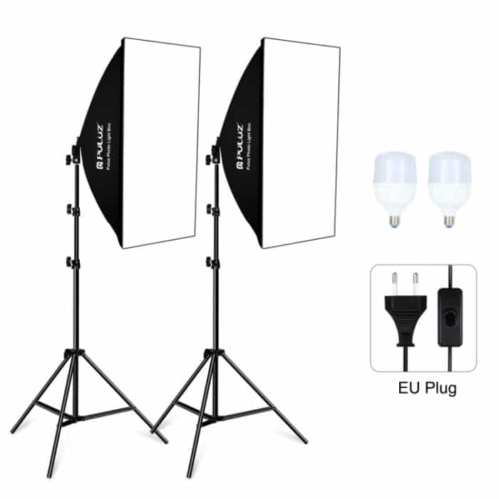 PULUZ Softbox-Beleuchtungsset, 2 Stück, 50 x 70 cm, professionelle Fotostudio-Fotografie-Lichtausrüstung mit 2 x E27-Fassung, Fotografie-Beleuchtungsset, 2 PCS Single Bulb EU Plug, 2 PCS Single Bulb US Plug – Bild 1