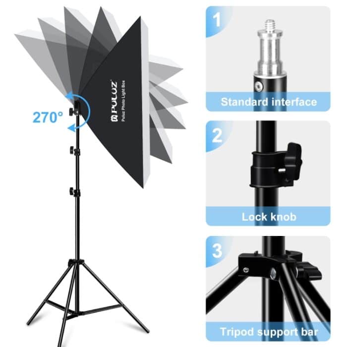 PULUZ Softbox-Beleuchtungsset, 2 Stück, 50 x 70 cm, professionelle Fotostudio-Fotografie-Lichtausrüstung mit 2 x E27-Fassung, Fotografie-Beleuchtungsset, 2 PCS Single Bulb EU Plug, 2 PCS Single Bulb US Plug – Bild 4