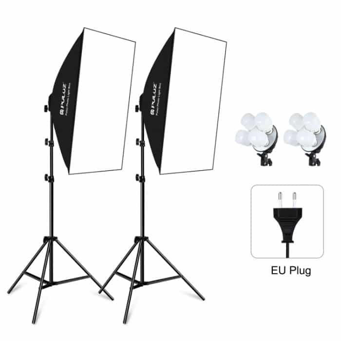 PULUZ Softbox-Beleuchtungsset, 2 Stück, 50 x 70 cm, professionelle Fotostudio-Fotografie-Lichtausrüstung mit 8 x E27 20 W E27-Fassung, Fotografie-Beleuchtungsset für Porträtaufnahmen/Mode-Werbefotografie, 2 PCS 4 x Bulb Kit EU Plug... – Bild 1