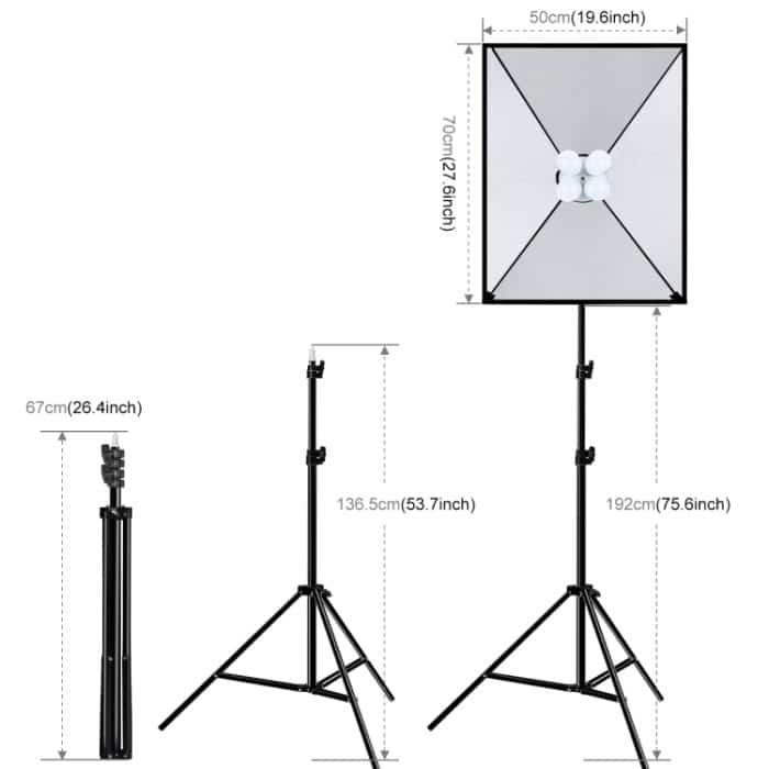 PULUZ Softbox-Beleuchtungsset, 2 Stück, 50 x 70 cm, professionelle Fotostudio-Fotografie-Lichtausrüstung mit 8 x E27 20 W E27-Fassung, Fotografie-Beleuchtungsset für Porträtaufnahmen/Mode-Werbefotografie, 2 PCS 4 x Bulb Kit EU Plug... – Bild 3