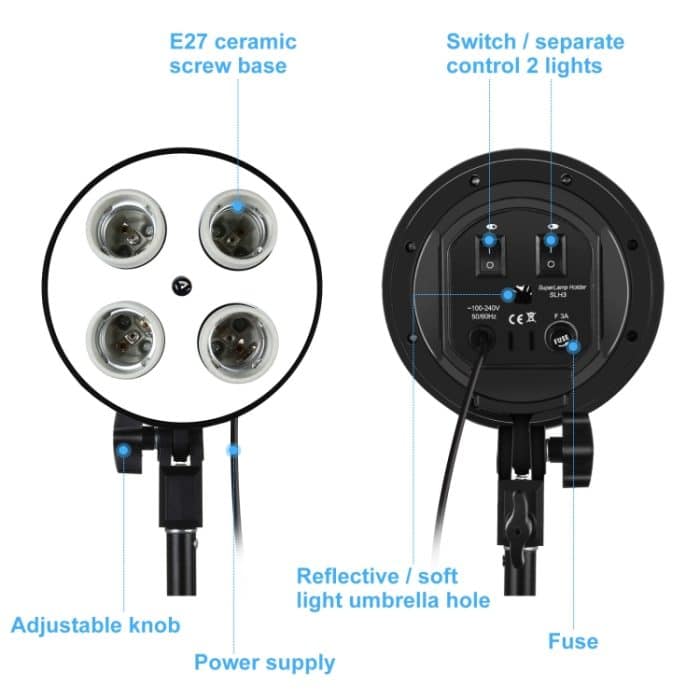 PULUZ Softbox-Beleuchtungsset, 2 Stück, 50 x 70 cm, professionelle Fotostudio-Fotografie-Lichtausrüstung mit 8 x E27 20 W E27-Fassung, Fotografie-Beleuchtungsset für Porträtaufnahmen/Mode-Werbefotografie, 2 PCS 4 x Bulb Kit EU Plug... – Bild 4