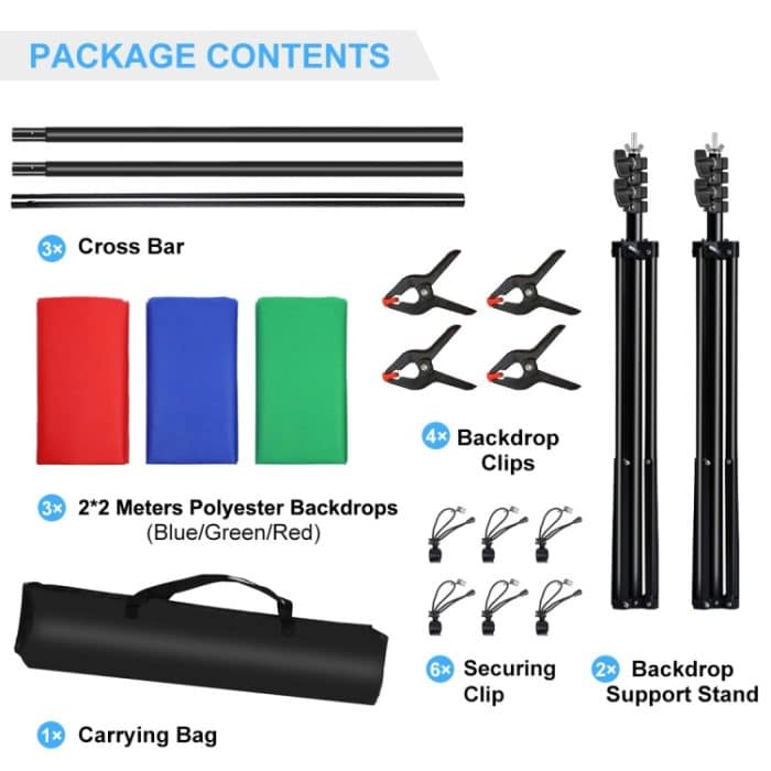 PULUZ 2x2m Photo Studio Hintergrundunterstützung Stand Hintergrund Crossbar Bracket Kit mit rot / blau / grünem Hintergrund – Bild 10