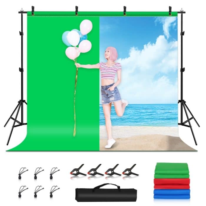 PULUZ 2.9x2m Fotostudio-Hintergrundstützständer-Kulisse Crossbar-Halterungs-Kit mit roten / blauen / grünen Polyester-Kulissen – Bild 1