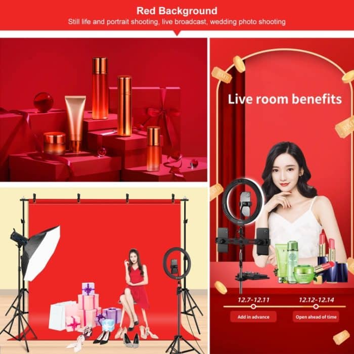 PULUZ 2.9x2m Fotostudio-Hintergrundstützständer-Kulisse Crossbar-Halterungs-Kit mit roten / blauen / grünen Polyester-Kulissen – Bild 9