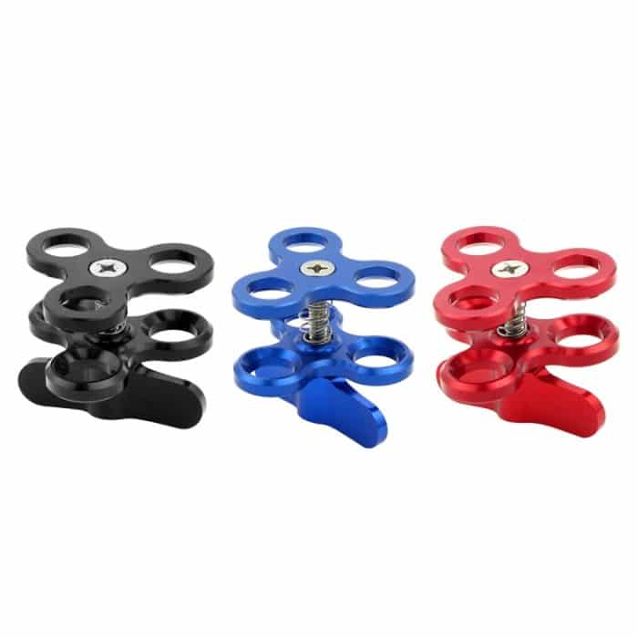 PULUZ Dreifach-Kugelklemme, Nahloch-Tauchkamera-Halterung, CNC-Aluminium-Feder-Taschenlampenklemme für Tauch-Unterwasser-Fotografiesystem, Triple Ball Close Hole(Black), Triple Ball Close Hole(Blue), Triple Ball Close Hole(Red – Bild 2