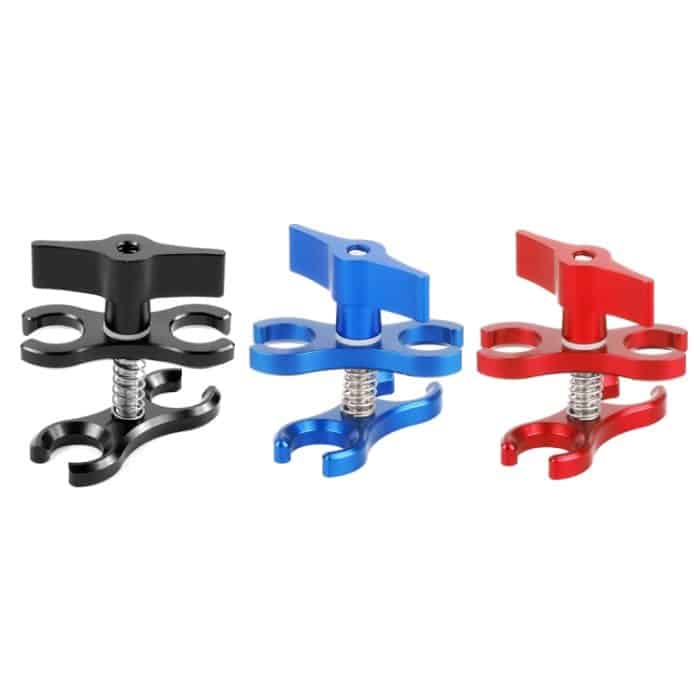 PULUZ Dual-Kugelklemme, offenes Loch, Tauchkamera-Halterung, CNC-Aluminium-Feder-Taschenlampenklemme für Tauch-Unterwasser-Fotografiesystem, Dual Ball Open Hole(Black), Dual Ball Open Hole(Blue), Dual Ball Open Hole(Red) – Bild 2
