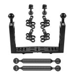 PULUZ Aluminium-Tray-Stabilisator mit zwei Griffen, 4 x Aluminium-Aluminiumlegierungsklemme und 2 x 7-Zoll-Schwimmarm sowie 2 Kugelkopfadapter für Unterwasserkameragehäuse – Bild 4