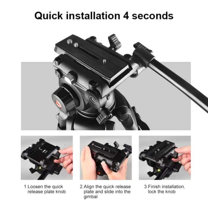 PULUZ Professionelles, robustes Video-Camcorder-Stativ aus Aluminiumlegierung mit Fluid-Drag-Kopf für DSLR-/Spiegelreflexkameras, verstellbare Höhe: 80–160 cm, 80-160cm Tripod – Bild 6