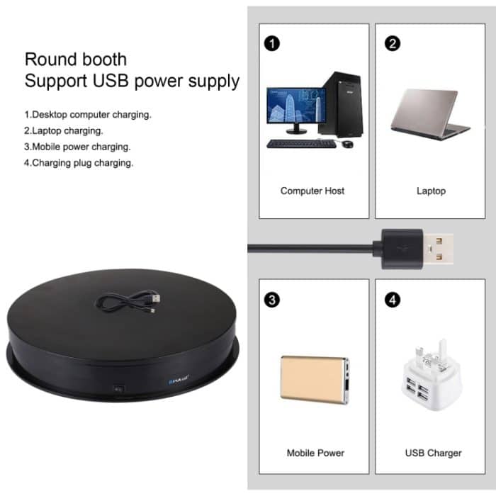 PULUZ 30 cm USB-elektrischer rotierender Drehteller, Präsentationsständer, Videoaufnahme-Requisiten, Drehteller für Fotografie, Belastung 10–20 kg, 30cm Load Load 10-20kg  Black, 30cm Load Load 10-20kg White – Bild 4