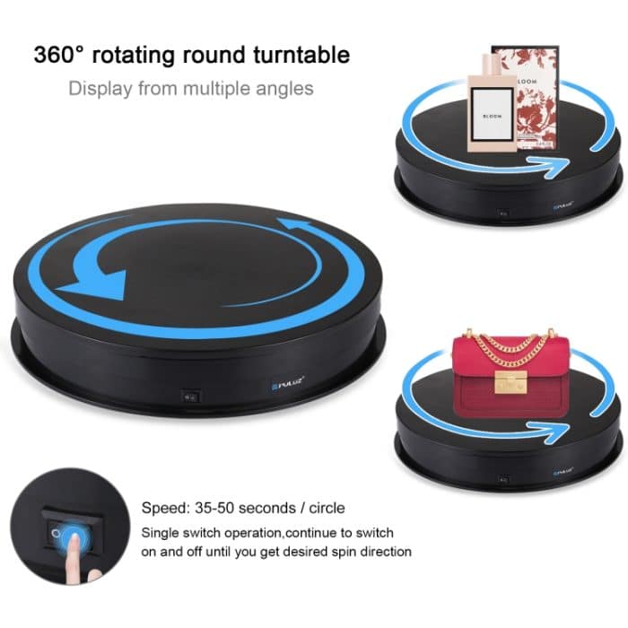 PULUZ 30 cm USB-elektrischer rotierender Drehteller, Präsentationsständer, Videoaufnahme-Requisiten, Drehteller für Fotografie, Belastung 10–20 kg, 30cm Load Load 10-20kg  Black, 30cm Load Load 10-20kg White – Bild 5