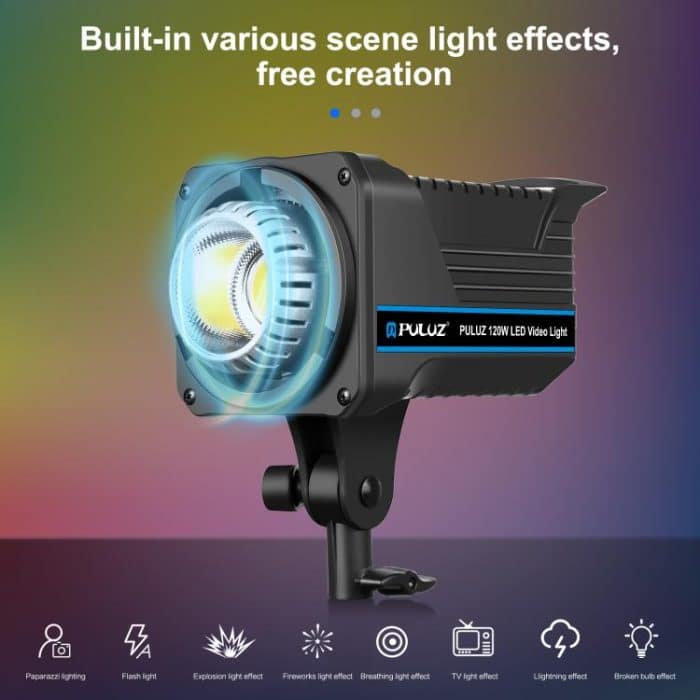 PULUZ 220 V 150 W Studio-Videoleuchte, 3200 K-5600 K, zwei Farbtemperaturen, integriertes Wärmeableitungssystem mit Fernbedienung, 120W 2700K-6500K EU Plug, 120W 2700K-6500K UK Plug, 120W 2700K-6500K US Plug – Bild 6