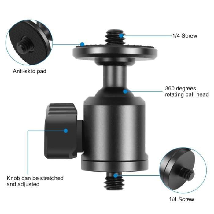 PULUZ 1/4 Zoll Außenschraube Metall-Stativ-Kugelkopfadapter mit Knopfverriegelung, 1/4 inch Outer Screw – Bild 3